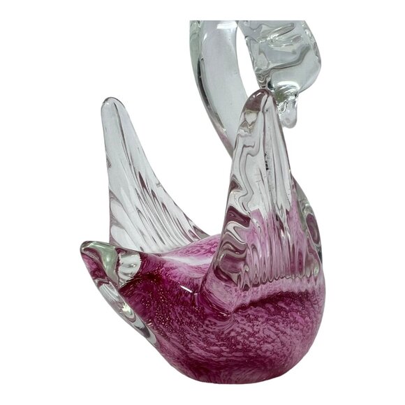 Fused Handblown Glass Swan Figurine Pink Clear Decorative Collectible Art Piece - Picture 7 of 11
